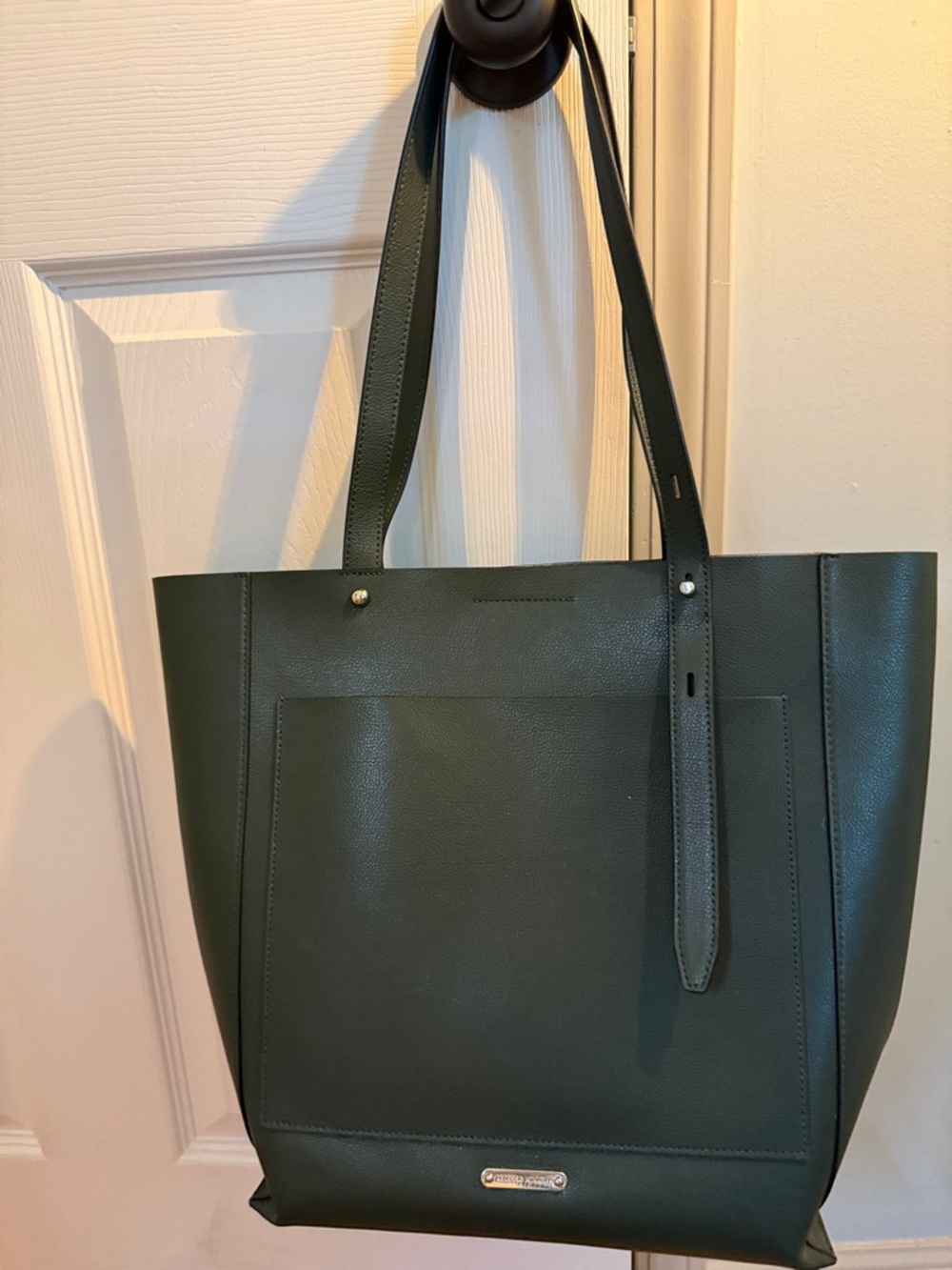Structured Dark Green Leather Tote Bag